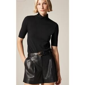 Banana Republic Womens Timeless Black Stretch Cotton Blend Mock Neck Tee Shirt M